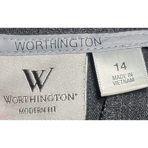 Worthington Charcoal Pinstripe Modern Fit Pleated Front Dress Pants 14 Stretch - Picture 3 of 6